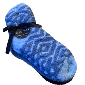 Ellen Tracy Graphic Stripes 3PK Fuzzy (BLUES) Sock Gift Set.